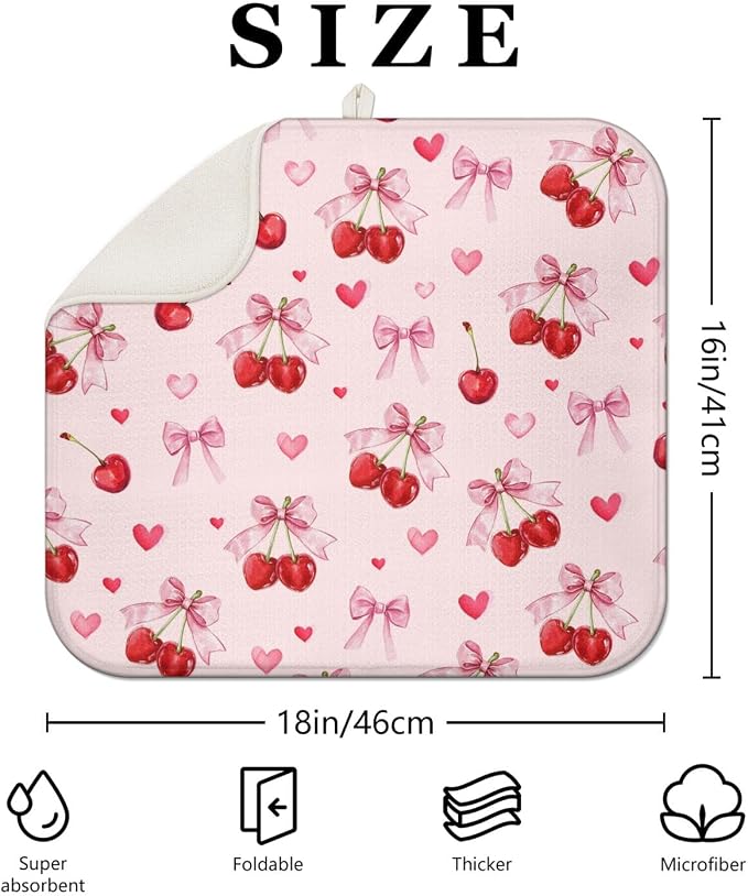 Cherry Dish Drying Mat for Kitchen Counter, Washable Absorbent Kitchen - Image 2