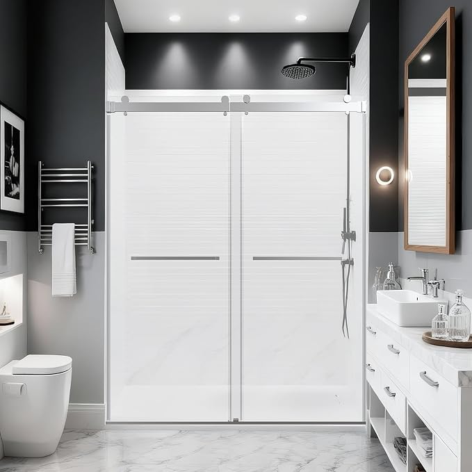 56''-60''W x 76''H Frameless Double Sliding Shower Door, 3/8'' Thick SGCC by VUMALL