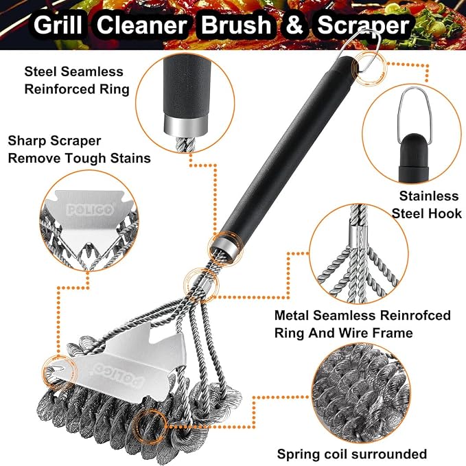 POLIGO BBQ Grill Cleaning Brush Bristle Free & Scraper - Image 2
