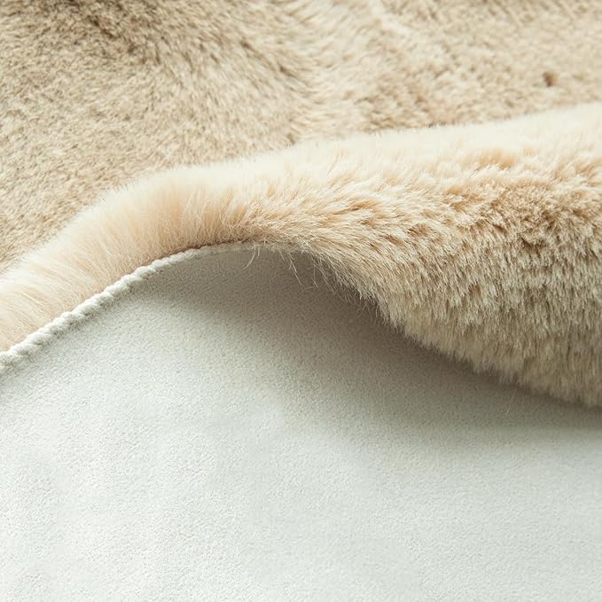 Washable Shag Round Rugs 6ft Camel Plush Faux Rabbit Furry Fur Rugs for Bedroom Large Circle Fluffy Nursery Rug