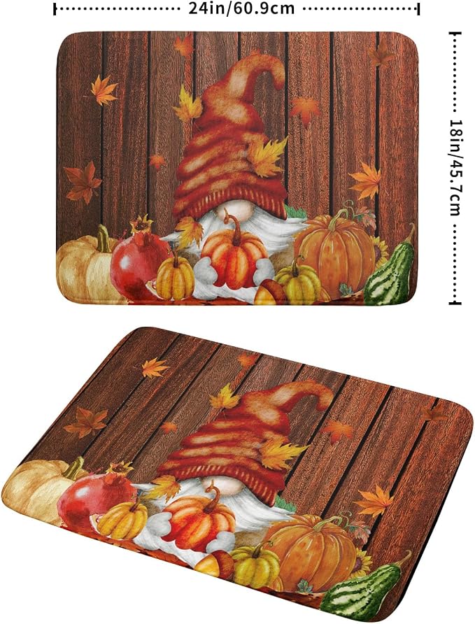 Fall Gnome Dish Drying Mat for Kitchen Counter, Autumn Pumpkin Maple Leaves - Image 2