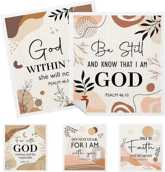 5 Pack Mixed Bible Verse Cross Swedish Kitchen Dishcloths Dish Towels, by HEIFAM