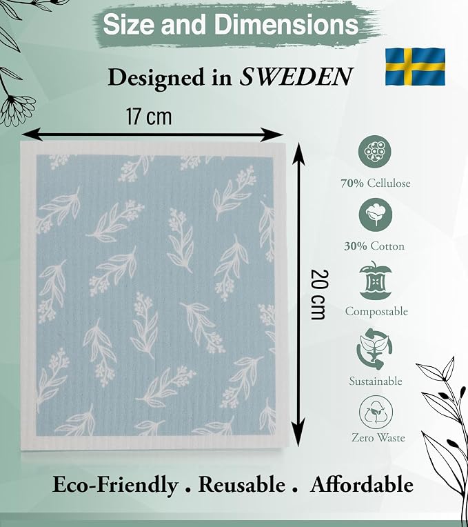 10 PCS Leaf Print Swedish Dishcloths - Image 2