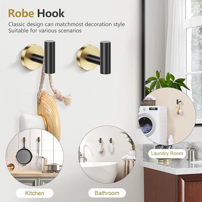 TQKAG Black and Gold 5 Piece Bathroom Hardware Accessories Set 23.6" SUS304 - Image 5