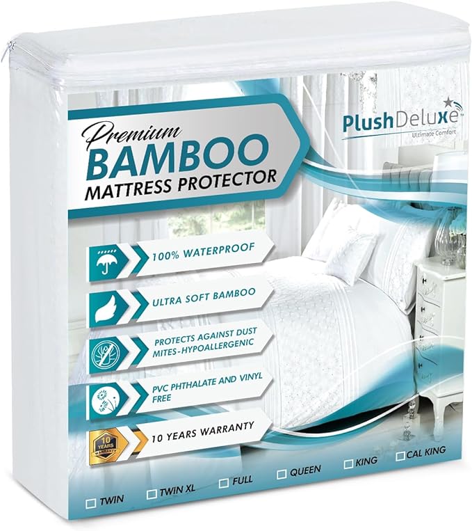 PlushDeluxe Premium Viscose Mattress Protector – Cal-King Size, Waterproof by PlushDeluxe