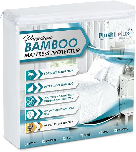 PlushDeluxe Premium Viscose Mattress Protector – Cal-King Size, Waterproof by PlushDeluxe