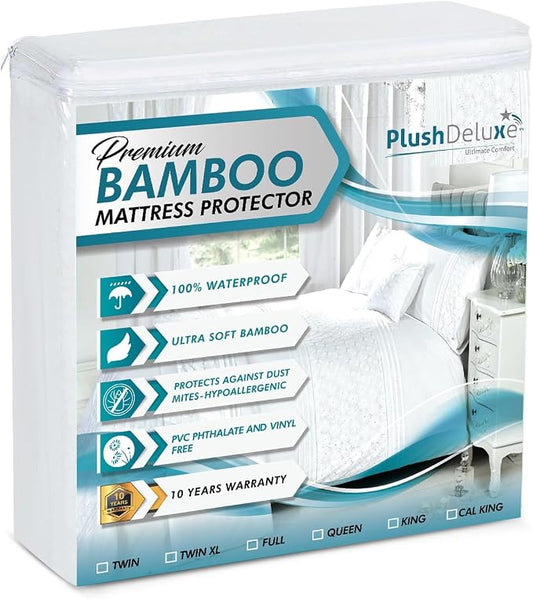 PlushDeluxe Premium Bamboo Mattress Protector – Twin XL Size, Waterproof by PlushDeluxe