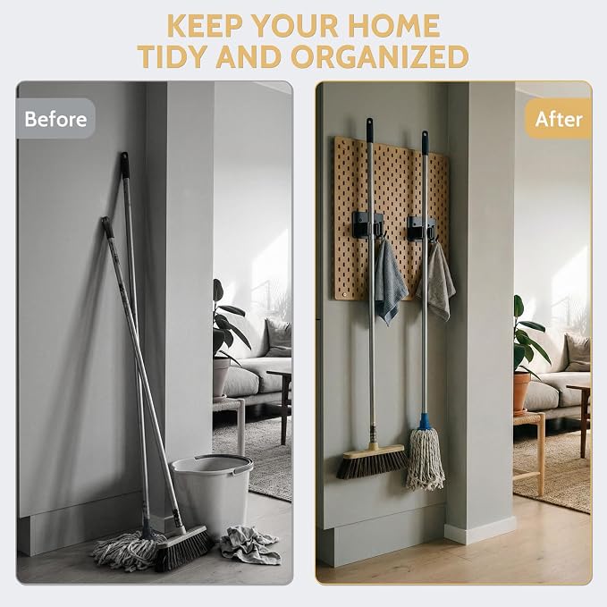 4pcs Magnetic Broom Holder Wall Mount, 12.13lbs Heavy Duty Mop and Broom - Image 2