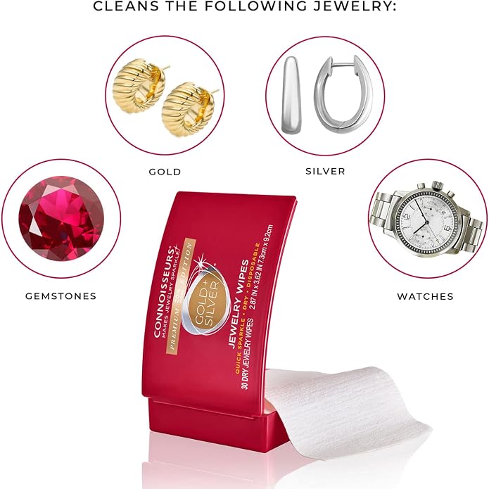CONNOISSEURS Premium Edition Compact Jewelry Wipes No Rinse Gold and Silver - Image 6