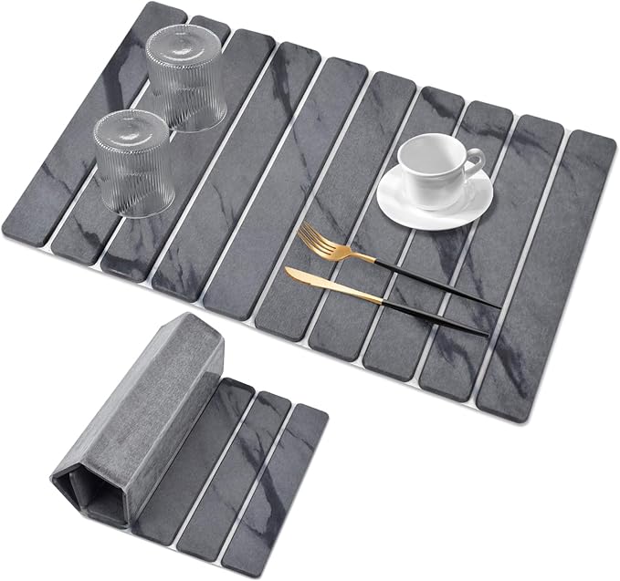 Large Stone Dish Drying Mats for Kitchen Counter, Fast Drying Collapsible by Sangukiro