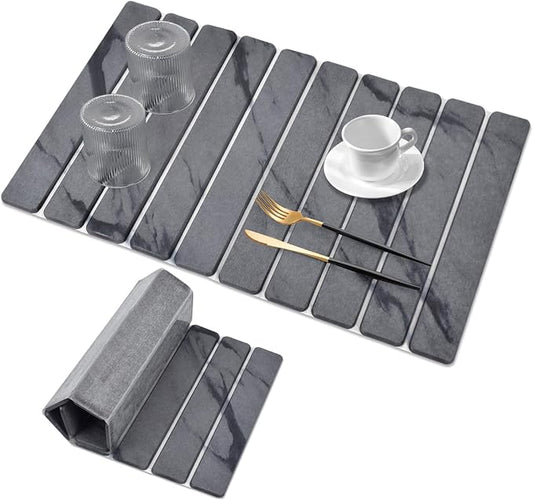 Large Stone Dish Drying Mats for Kitchen Counter, Fast Drying Collapsible by Sangukiro
