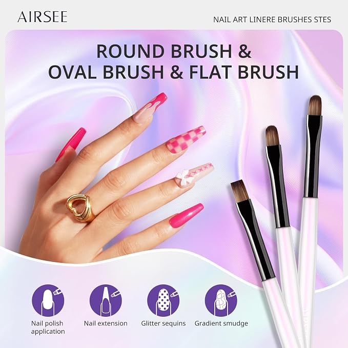 AIRSEE Gel Polish Nail Art Brushes set, and Carved Brush, DIY Manicure Tools - Image 3