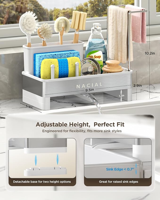 Nacial Sponge Holder for Kitchen Sink, Sink Caddy Organizer - Image 4