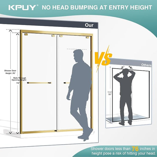 KPUY Glass Shower Door, 49-54" W x 76" H Semi-Frameless Double Sliding Shower - Image 2
