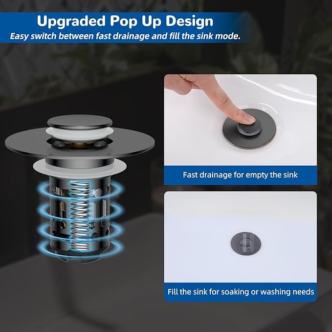 Hibbent Upgraded 3 in 1 Bathroom Sink Drain Strainer, Universal Pop Up Stopper - Image 6