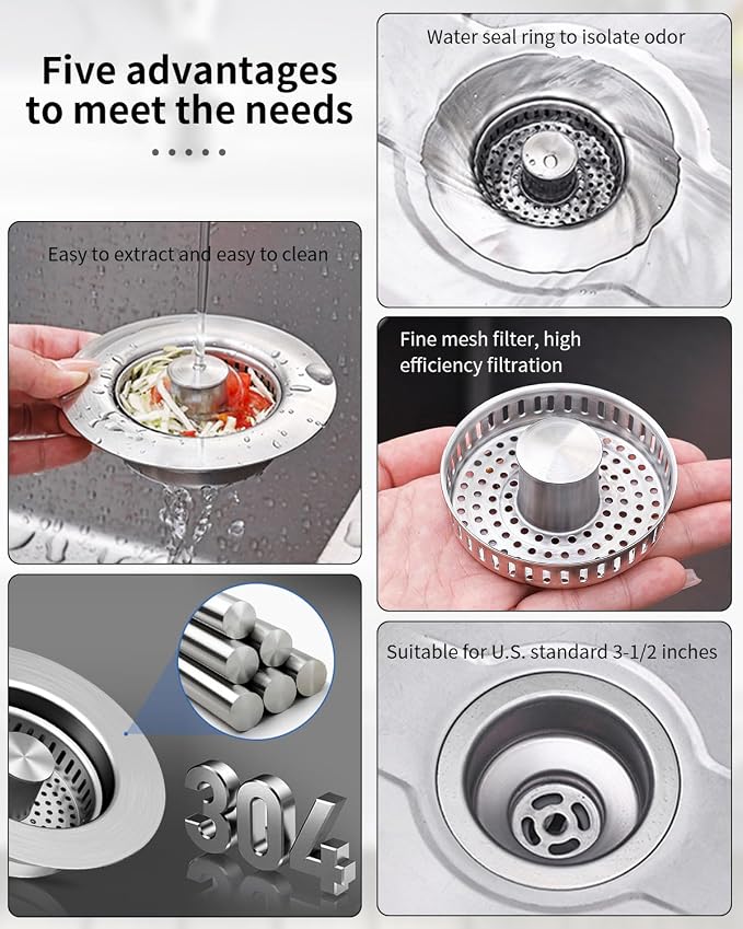 3 in 1 Kitchen Sink Drain Strainer Anti-Clogging Kitchen Sink Drain Stopper - Image 7