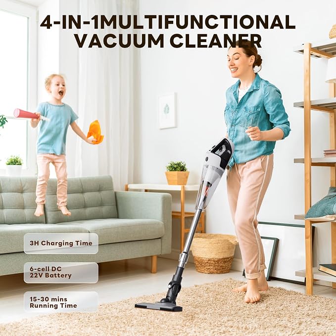TECBOT Cordless Vacuum Cleaner, 12000 Pa Powerful Stick Vacuum - Image 2