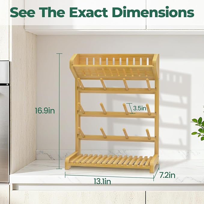 EsLuker.ly Baby Bottle Drying Rack Bamboo Vertical Dryer Holder, Space Saving - Image 4