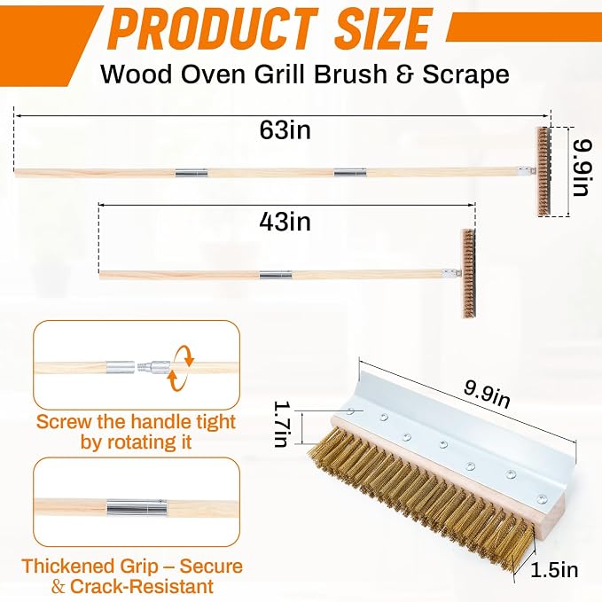2 Pack 63 Inch Wood Handle Pizza Oven Brush - Image 3