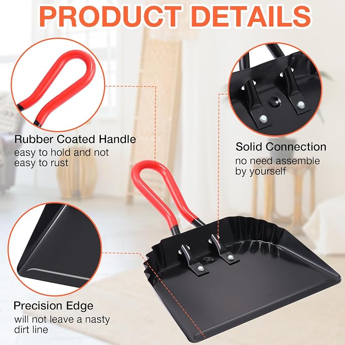 Uiifan 4 Pcs Industrial Metal Dustpans 12" Heavy Duty Dust Pan - Image 3
