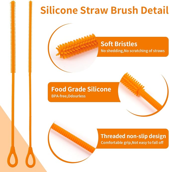 2Pcs Silicone Straw Cleaner Brush, 9.84in Reusable Straw Cleaner - Image 3