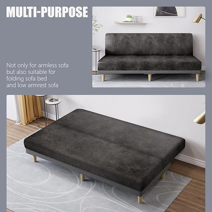 molasofa Leather Like Stretch Futon Slipcover Armless Futon Bed Sofa Cover Furniture Protector with Elastic Bottom, Soft and Washable Futon Cover for Sofa Bed Stay in Place（Larger，Khaki）