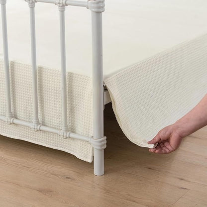 Twin Bed Skirt - 14 Inch Drop with Split Corners, Ivory Pleated Waffle Weave Bed Skirt, Tailored Dust Easy Fit, Machine Washable (14" Twin)