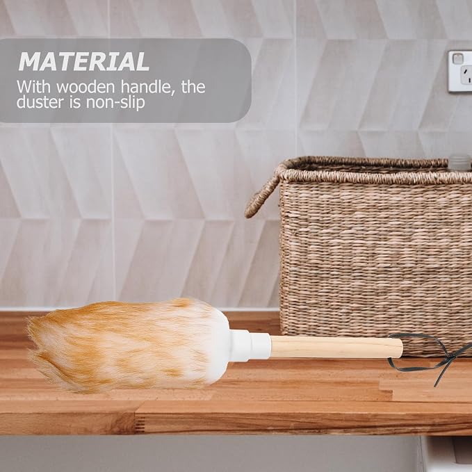 Lambswool Duster with Wooden Handle, Small White Reusable and Washable Home - Image 6