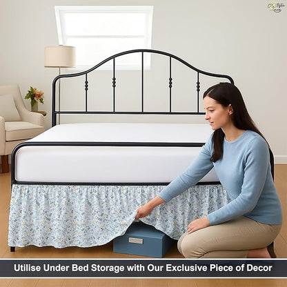 Cottington Lane Ruffled Bed Skirt Full Size with Split Corner, Brushed Microfiber Hotel Quality Dust Ruffle, 24 Inch Drop Gathered Bedskirt, Soft, Stylish, Shrink & Fade Resistant, Garden Bloom