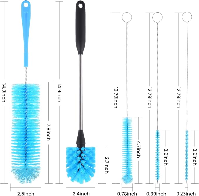 5 Pack Bottle Brush, Straw Cleaner Brush & Water Bottle Brush, 15in Stainless - Image 6