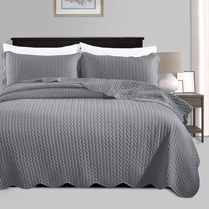 IR Imperial Rooms 8 Pack California King Quilt Bedding Set (118"x106") - Bulk Wholesale for Hotels, Guest Bedroom & Airbnbs - Lightweight Microfiber Reversible Embossed Quilts Bedspread (Grey)