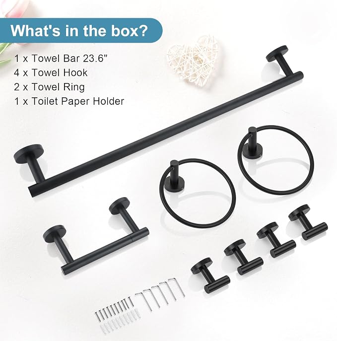 TQKAG 8-Pieces Bathroom Hardware Set Matte Black SUS304 Stainless Steel Bath - Image 8