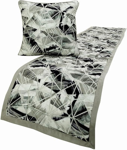 The HomeCentric King/Queen/Twin Grey Decorative Queen 74"x18" Bed Runner Without Pillow Cover, Print & Embroidery Bed Scarf on Cotton Fabric - Grey Angular