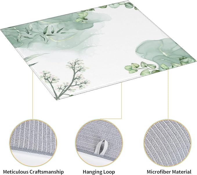 Watercolor Green Leaf Floral Dish Drying Mat - Image 4