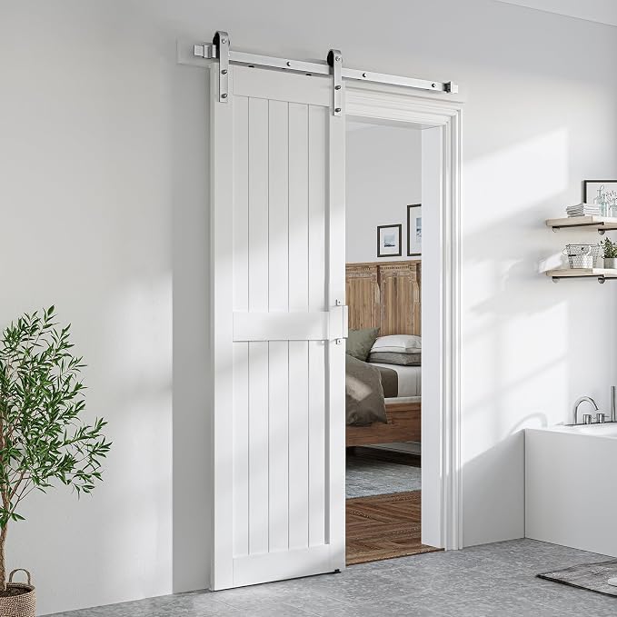SmartStandard 26 x 84 inch White Sliding MDF Barn Door by SMARTSTANDARD