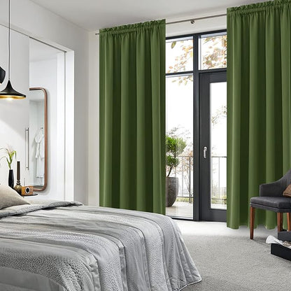DWCN Blackout Curtains Room Darkening Thermal Insulated Bedroom Curtains Window Curtain Panels, 52 x 84 inches Long, Set of 2 Olive Green Rod Pocket Drapes