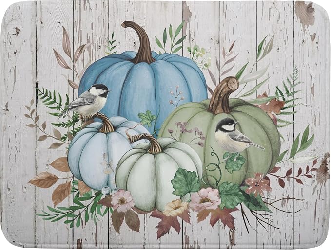 Fall Blue Pumpkin Dish Drying Mat 18x24 inch Autumn Harvest Dish Rack Mats by Giwawa