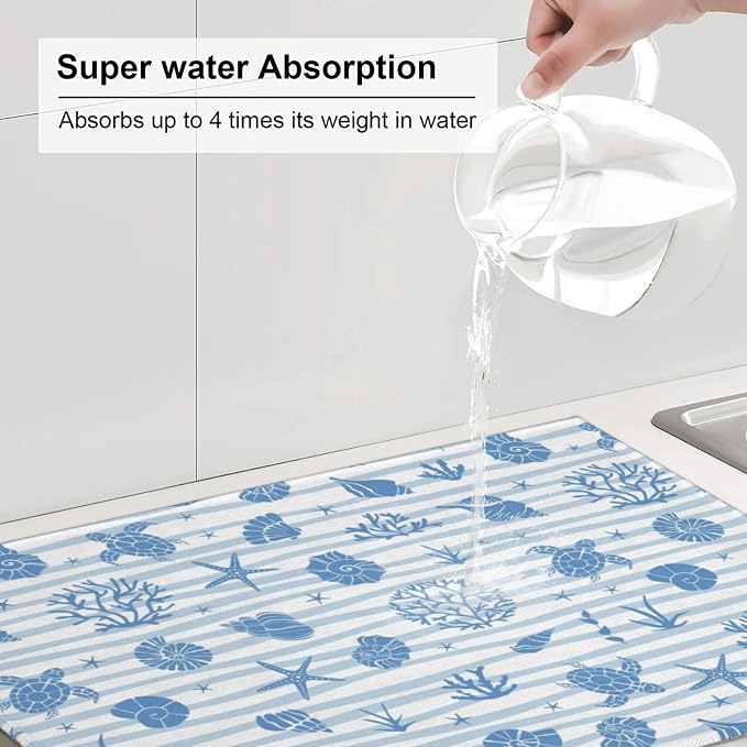 Beach Dish Drying Mat, for Summer Kitchen Counter Microfiber Absorbent - Image 4