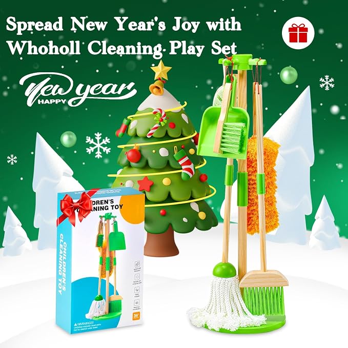 WHOHOLL Wooden Kids Cleaning Set Toddler Broom Set - Image 2