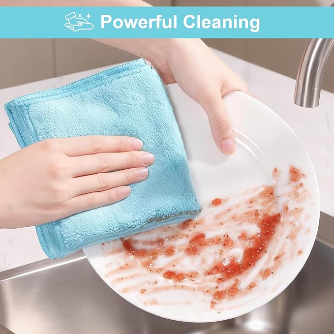 JOYMOOP Microfiber Cleaning Cloths Cyan, 11.8" x 11.8" Kitchen Towels – - Image 5