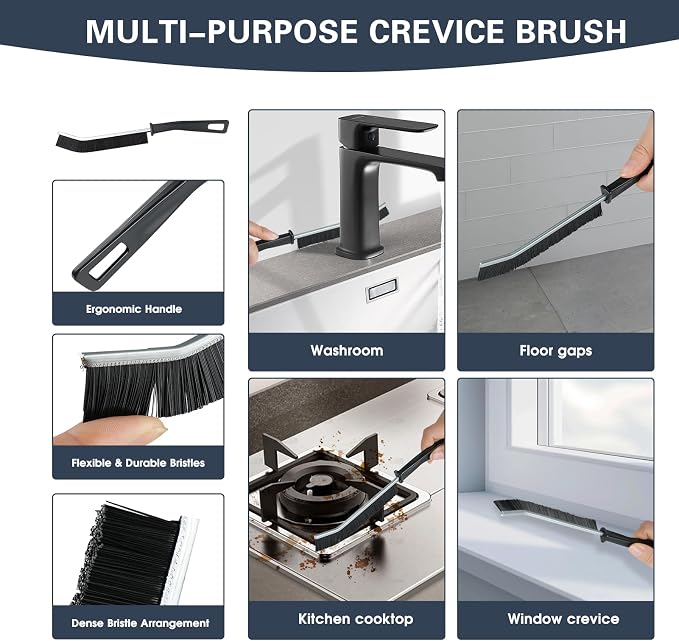 Floor Scrub Brush with Long Handle, 2 in 1 V-Shape Grout Brush with Squeegee + - Image 5