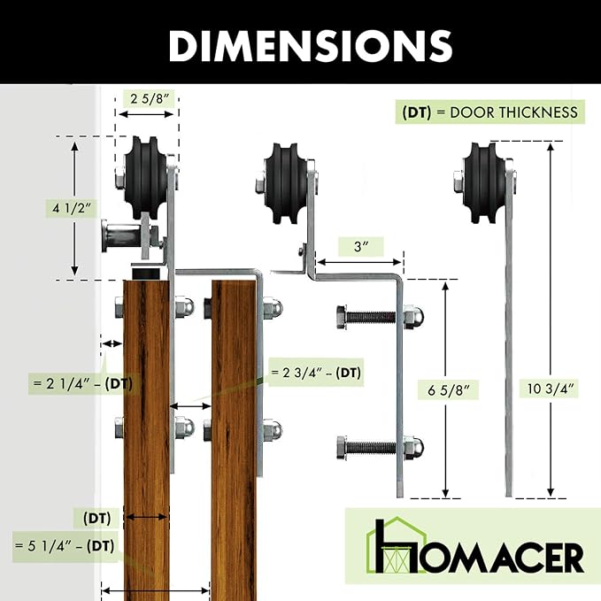 Homacer Brushed Nickel Single Track Bypass Sliding Barn Door Hardware Kit - Image 8