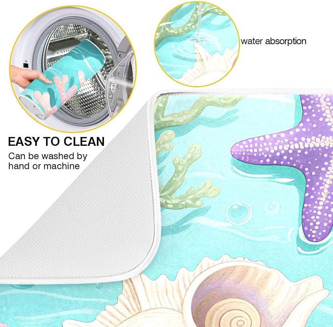 Coral Sea Shells Stars Pattern Dish Drying Mat - Image 2
