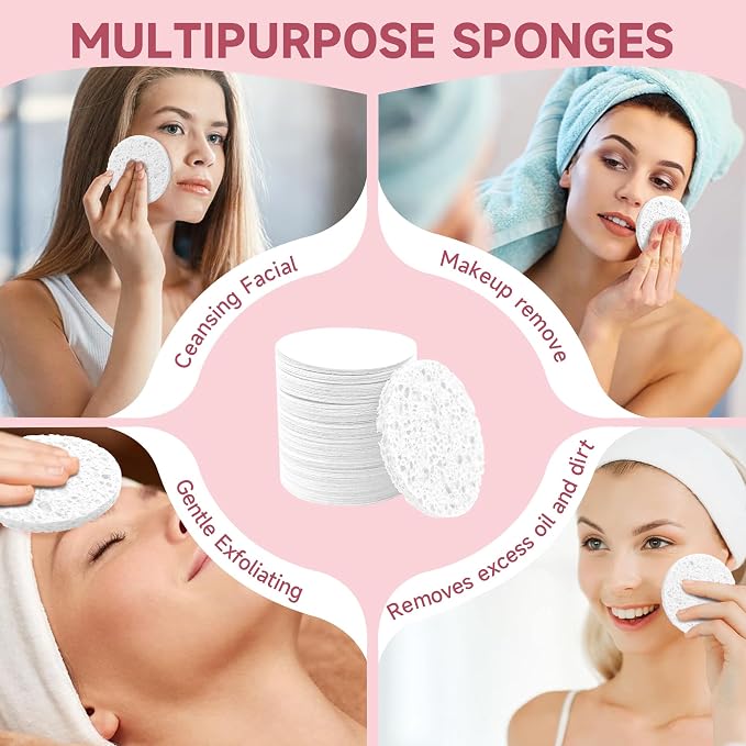 100 Count Compressed Facial Sponges 100% Natural Cellulose Eco-Friendly Makeup - Image 9