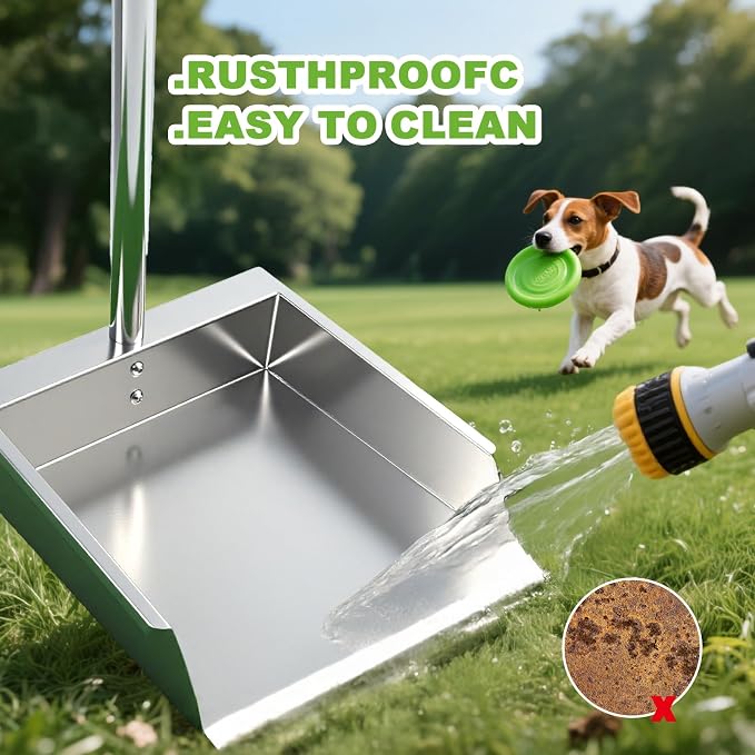 Extra Large Stainless Steel Long Handle dust pan, Heavy Duty Upright Metal - Image 5
