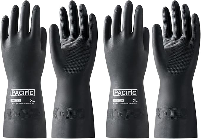 PACIFIC PPE 2 Pairs Chemical Resistant Gloves, Heavy Duty Industrial Rubber by PACIFICPPE