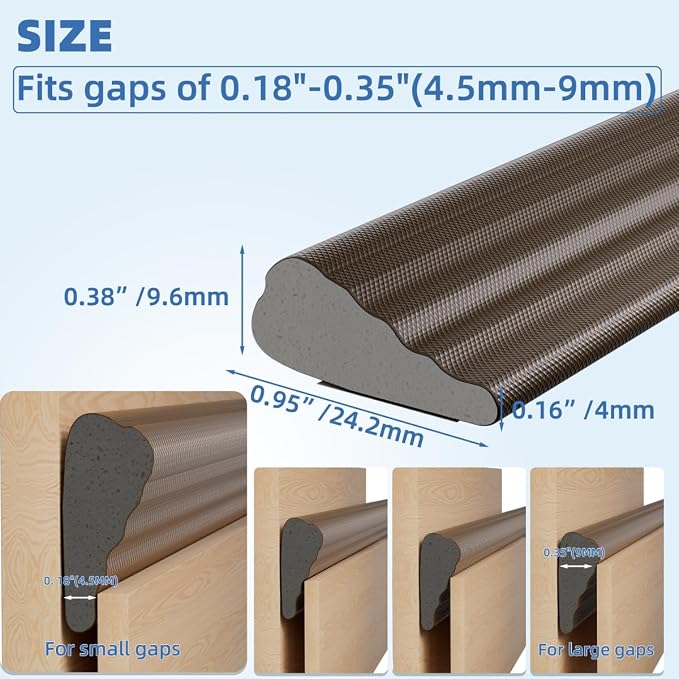 Wedge-Shape Window Weather Stripping Door Frame Seal Strip 3Pcs×196" Brown - Image 2