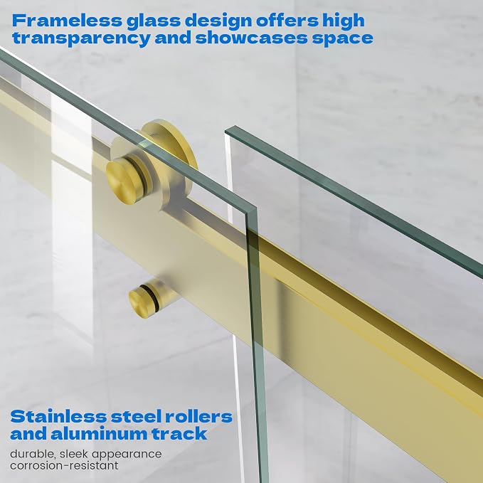 Sliding Shower Door, Bypass Shower Enclosure, Brushed Gold - Image 4