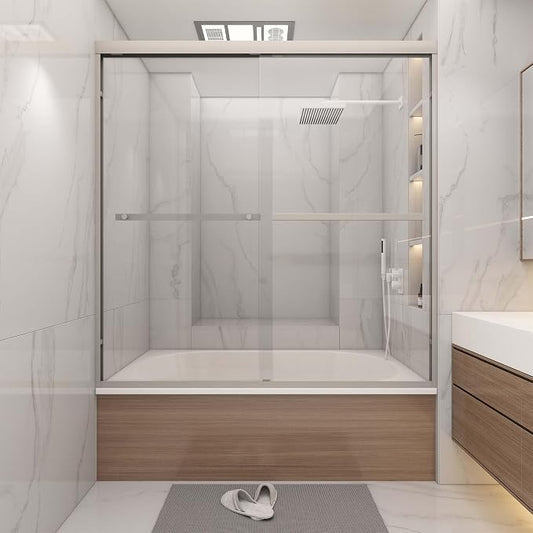 Tub Shower Door 56-60" W x 60" H, Brushed Nickel Bathtub Door by BathlinkBathroom