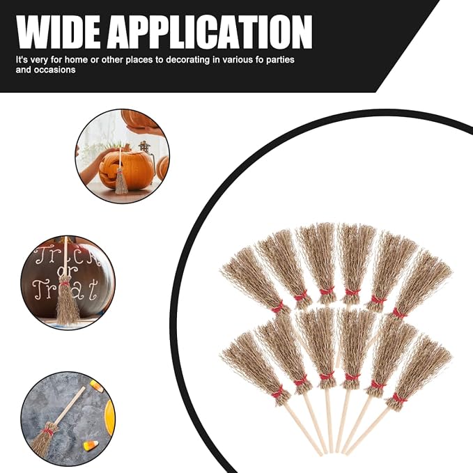 EXCEART Mini Broom Witch Accessory 3.74 Inch Straw Broomstick - Image 4